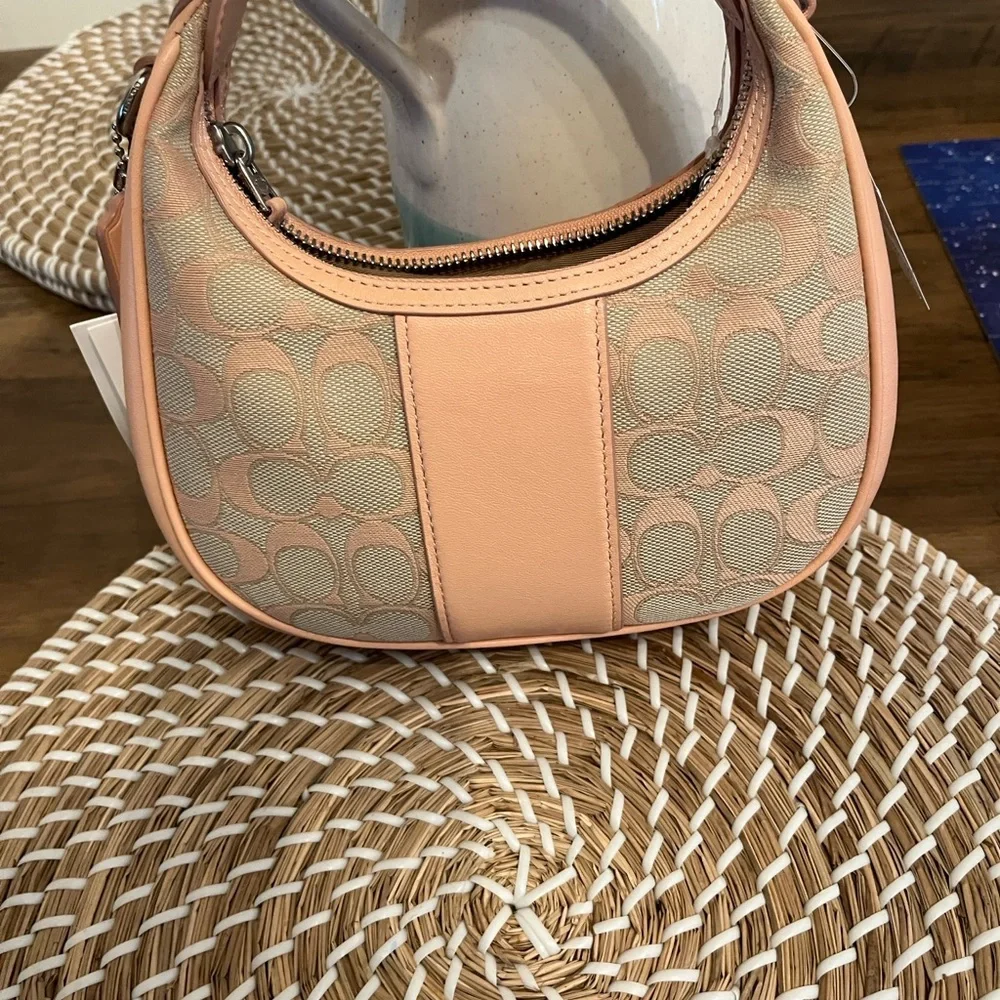 New Coach Pebbled Signature Hobo Bag in Peach